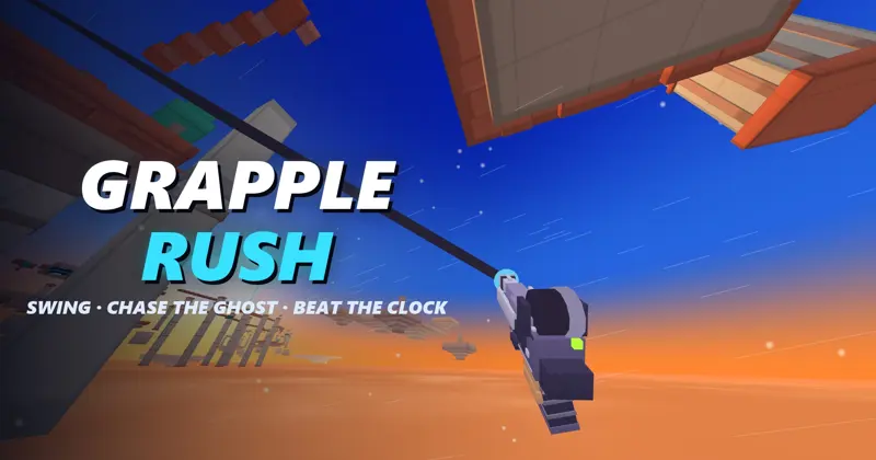 Grapple Rush first-person parkour promotional cover from CrazyGames